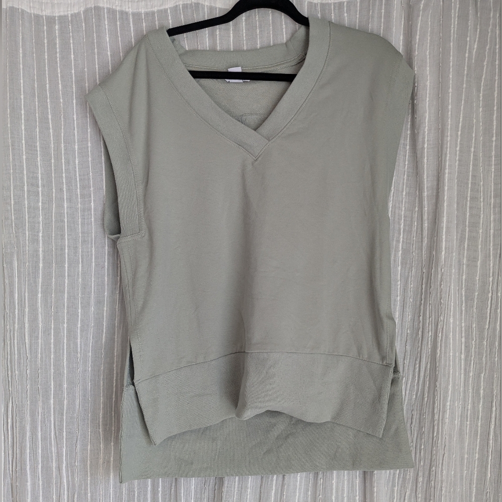 Athleta V-Neck Oversized Sleeveless Sweatshirt Top Size Small Green